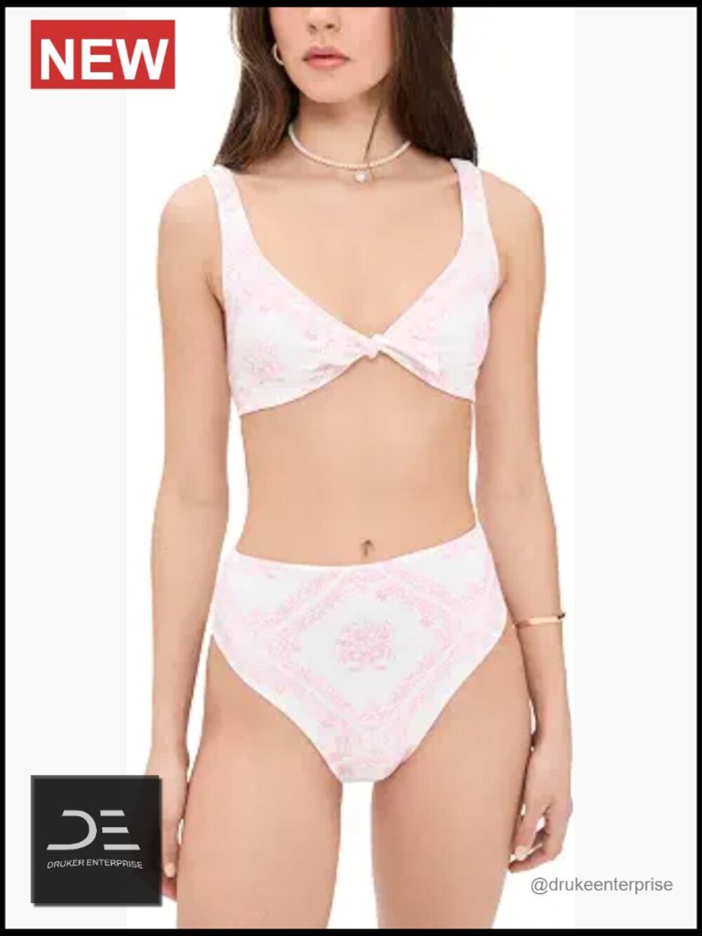 Triangle Bikini Set with High Rise Briefs, Adjustable Straps, Sweetheart Neck